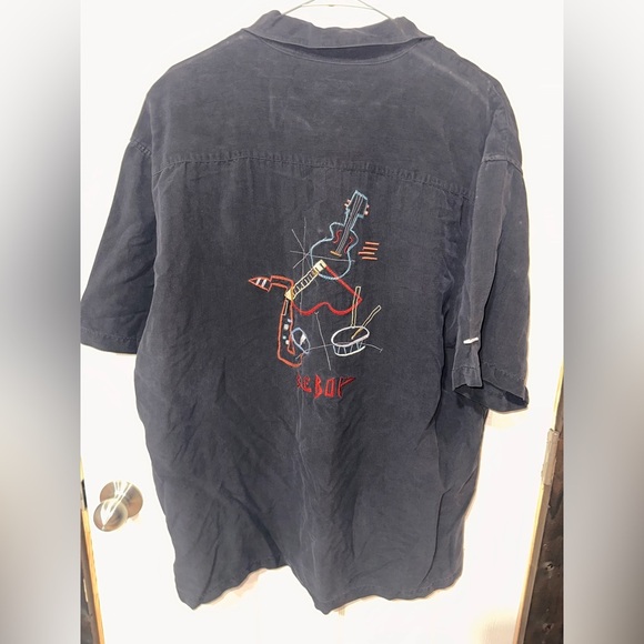 Tori Richard Black Shirt with Colorful Geometric Embroidery - Picture 2 of 2